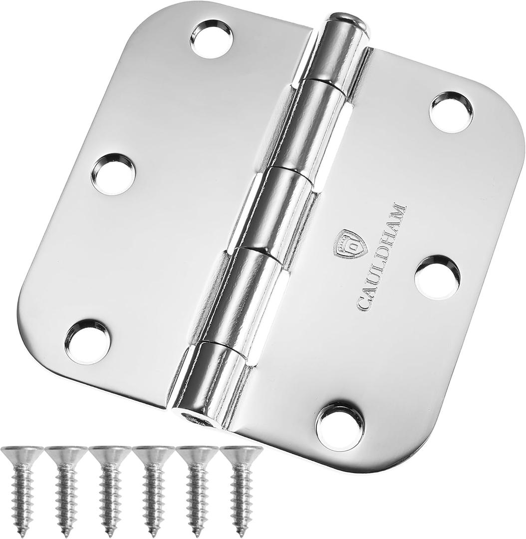 Cauldham (12 Pack) Heavy-Duty 3-1/2" Interior Door Hinges with 5/8" Radius Corners - Polished Chrome