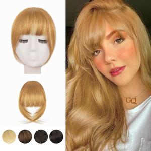 BARSDAR Human Hair Clip in Bangs - Real Human Hair Clip in Bangs for Women - Golden Blonde French Bangs Extensions Fringe with Temples Dyeable Real Hair Bangs Hairpieces - Dark Golden Blonde, French Bangs