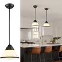 9.4" Black Pendant Light, Adjustable Hanging Light Fixture with Milk Glass Shade, Vintage Farmhouse Kitchen Island Lighting for Dining Room, Hallway, Entryway