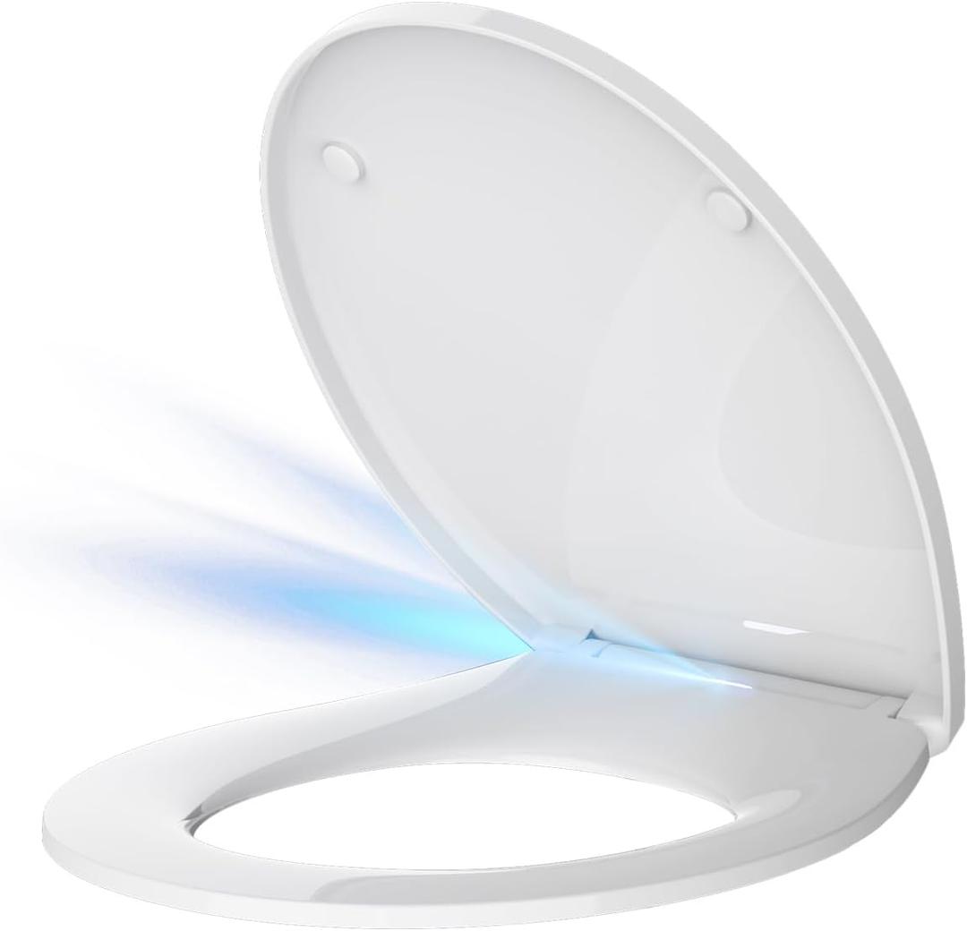 AQUATIZ Elongated Toilet seat with Buit-in Night Light,Oval Toilet Seat with Soft Slow Close,Oblong Toilet Seat Plastic Replacement