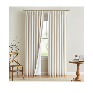 Vision Home Natural Pinch Pleated Full Blackout Curtains Linen Blended Room Darkening Window Curtains 90 inch for Living Room Bedroom Thermal Insulated Pinch Pleat Drapes with Hooks 2 Panel 40"Wx90"L