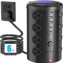 Tower Power Strip Surge Protector with 16 Outlets and 5 USB Ports (2 USB-C), 6FT Extension Cord with Multiple Outlets, Heavy Duty Charging Station, Home Office Dorm Room Essentials. No Wireless Charging