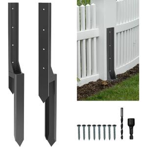 Thicker Fence Post Repair Kit-Heavy Duty Metal Steel Fence Repair Stake-Anchor Ground Spike-Support Bracket Mender-Repair or Strengthen Tilted Broken Wood-Powder-Coated Post Ups Stabilizer-Post Brace (2PC-33.6"H)