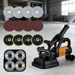 YUCHENGTECH 4 Head Concrete grinder Set 4" Concrete Floor Grinder 3800W Concrete Surface Planer with Dust Extraction Shroud Auxiliary Wheels for Grinding Concrete Cement Marble