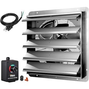 iPower 24 Inch Wall Mounted Shutter Exhaust Fan with Speed Controller and Power Cord Kit, Aluminum, 1400 RPM, 4016 CFM, for Attic, Garage, Louvered Vent, Plant, Greenhouse, Silver