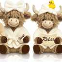 2 Pcs Bathroom Highland Cow Decor Statues - Faux Fur Animal Figurines, Farmhouse Bathroom Shelf Countertop Decor, Scottish Cattle Themed Gifts for Home Spa Housewarming & Birthday