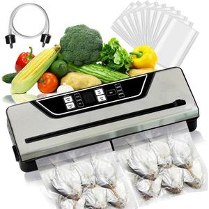 Vacuum Sealer Machine 90Kpa Precision 10-in-1 Compact food saver vacuum sealer machine with Digital Timer, Dry & Moist Food Modes, food sealer with 10 Vacuum Bags & Bulit-in Cutter (Silver)