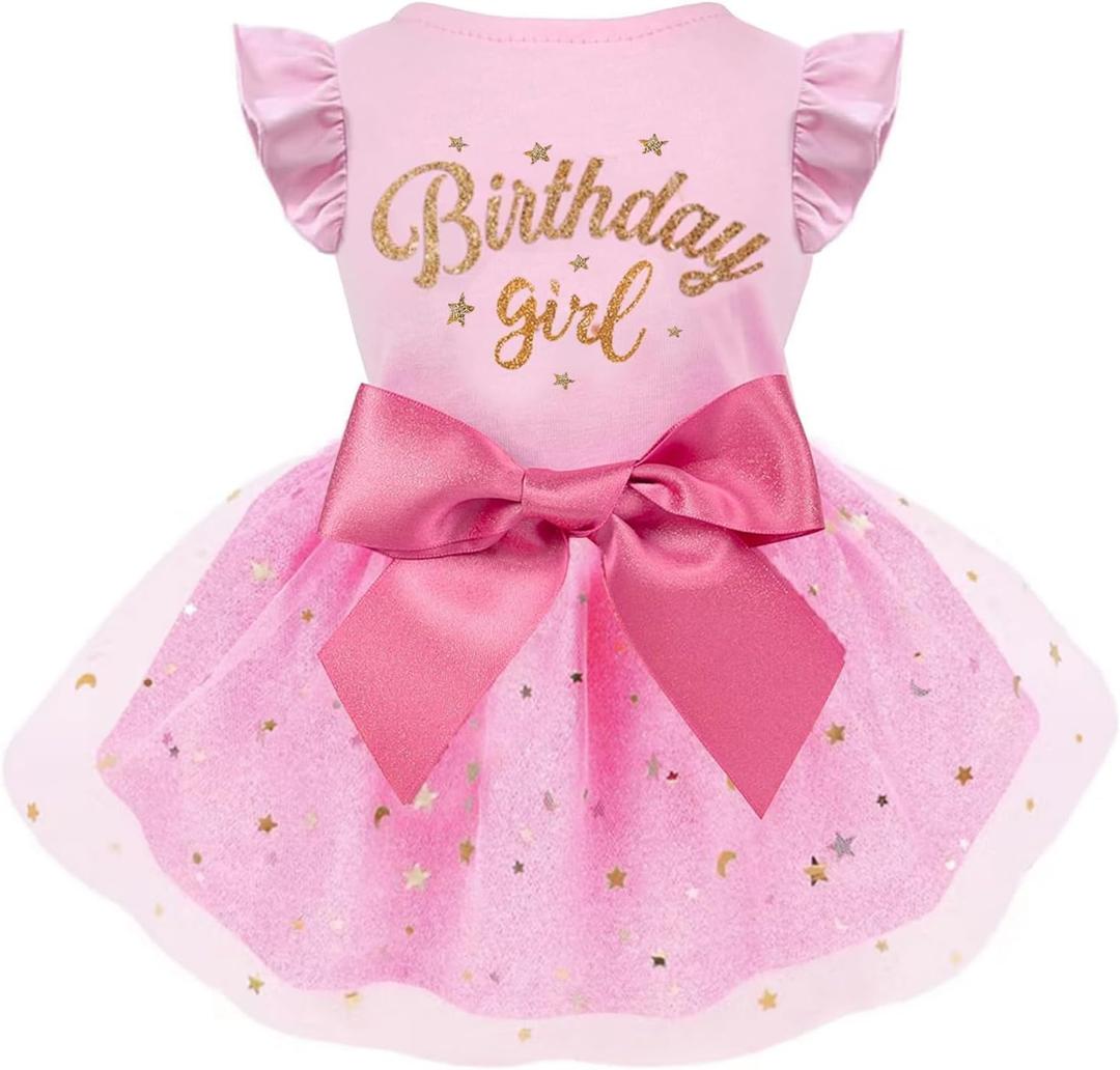 Dog Birthday Dress Tulle with Big Bowknot Princess Dog Cat Birthday Outfit Girls Doggie Dresses Clothes for Dogs Girls Cats Pink Size XL