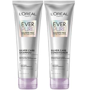 L'Oreal Paris EverPure Silver Care Sulfate Free Shampoo and Conditioner Set, Nourishing Vegan Formula with Peptides for Brightening Gray Hair, 1 Kit