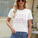 Valentines Day Shirt for Women Valentine T-Shirts Red Love Heart Sketch Tee Tops (White, S)