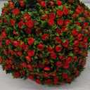 Artificial Topiary Ball Trees with Flowers, UV Resistant Faux Boxwood Decorative Balls, All-Year Green Artificial Plant Fake Greenery Shrubs for Backyard Balcony Garden Wedding Outdoor Home Dcor (Red)