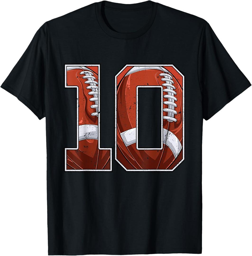 Football 10th Birthday Boy Ten 10 Years Old Bday Party Kids T-Shirt, S