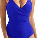 SUUKSESS Women Sexy Wrap Push Up One Piece Swimsuit Tummy Control Bathing Suit (Medium, 89 Royal Blue)