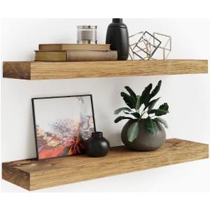 SODUKU Natural Wood Floating Shelves Set of 3, Wide and Thick Rustic Wooded Wall Shelf 24 inch, Floating Shelf Wall Mounted for Living Room Bedroom Bathroom Kitchen - DIY Unfinished - 24D x 6.7W inch