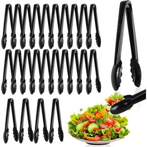 Mwellewm 24 Pc Plastic Tongs for Serving 9 Inch Bulk Reusable or Disposable Tongs Heavy Duty Hard Serving Utensils Set Large Salad Tong for Kitchen Party Food Buffet Appetizer BBQ Event Catering Black