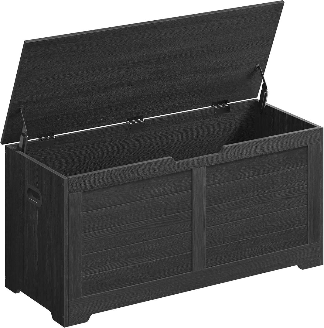 VASAGLE Storage Chest, Storage Bench with 2 Safety Hinges, Farmhouse Style, 15.7 x 39.4 x 18.3 Inches, for Entryway, Bedroom, Living Room, Charcoal Gray ULSB061B01