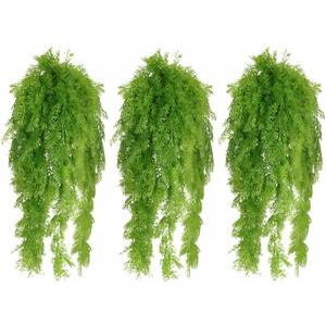 RECUTMS 3 Pcs Artificial Fake Hanging Ferns Plants Vine Ivy Outdoor UV Resistant Plastic Faux Plant for Outside Decoration (Green)