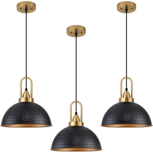 Black Pendant Lights Kitchen Island Industrial Adjustable Height Vintage Farmhouse Dome Hanging Light Fixtures for Barn, Dining Room 3 Packs