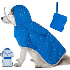 Lukovee Dog Raincoat, Adjustable Dog Rain Jacket with Clear Hooded Double Layer for Large Medium Small Dogs Puppies, Waterproof Rain Coat Poncho with Reflective Storage Pocket & Rim (Blue, S)