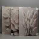 3Pcs Beige Floral Botanical Frame Canvas Wall Art, Neutral Textured Flower Plant Wall Painting Picture Wall Decor Vintage Blossom Posters Prints for Bedroom Living Room Reay to Hang 20"x28"x3Pcs