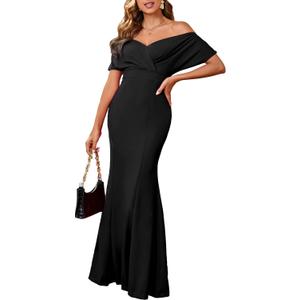 sexycherry Formal Dresses for Women Cocktail Sexy Off Shoulder Floor Length Long Evening Party Dress with Zipper (Small, Solid/Black)