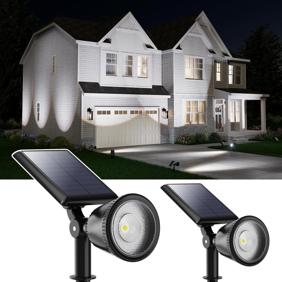 2 Pack Solar Powered Spot Lights Outdoor Waterproof Super Bright LED Yard Spotlight for Tree, Flag, Lawn, Statue, Sunset Landscape Accent Lighting for Outside House Wall Garden Backyard Sidewalk Path (Cool White)