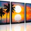 3 PCS Beach Picture Wall Art for Home Decor Beach Poster Summer Wall Decor Sunrise and Sunset Beach Canvas Prints for Living Room Decorations 16 24 in*3(Unframed)