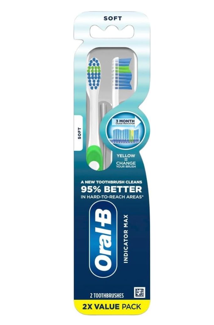 OralB Pro Health Fights Plaque & Tartar, 2 Count Soft Manual Toothbrush Pack, Indicator Bristles, Plaque Fighter, Gentle on Teeth