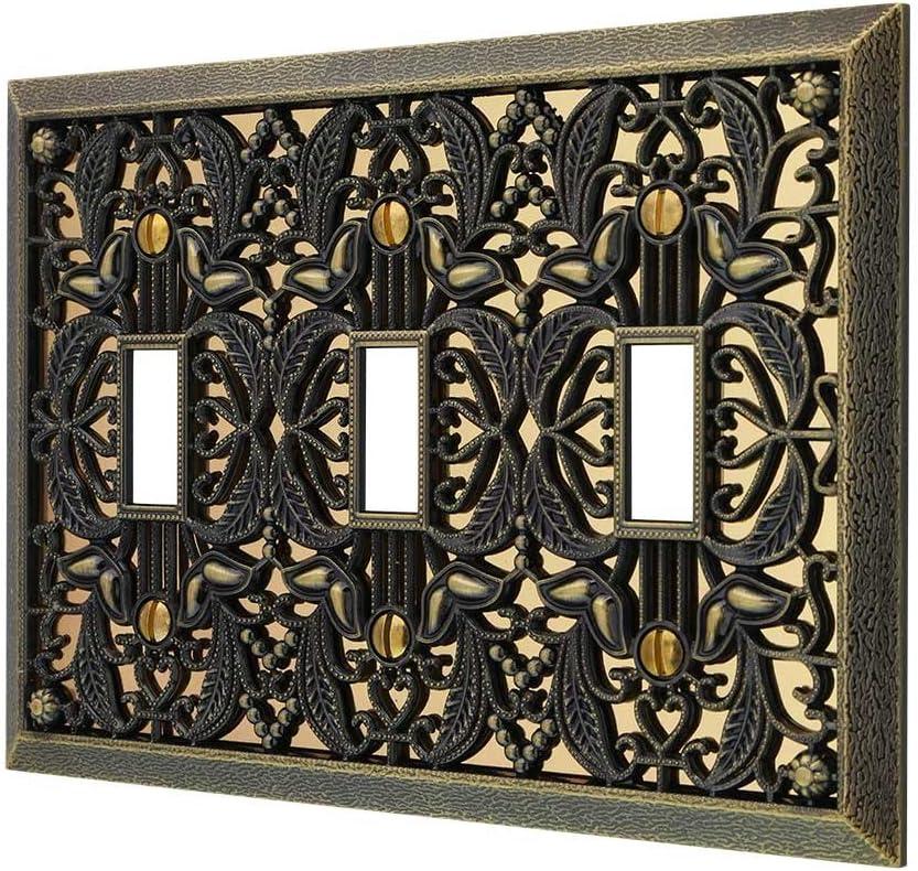 Amerelle Filigree Triple Toggle Cast Metal Wallplate in Antique Brass
