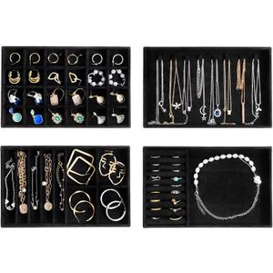 ProCase Stackable Jewelry Organizer Trays for Drawers, Jewelry Drawer Inserts Container Display Case Storage for Earring Necklace Rings Bracelet with Removable Dividers -Allblack, 4 Layers, Medium