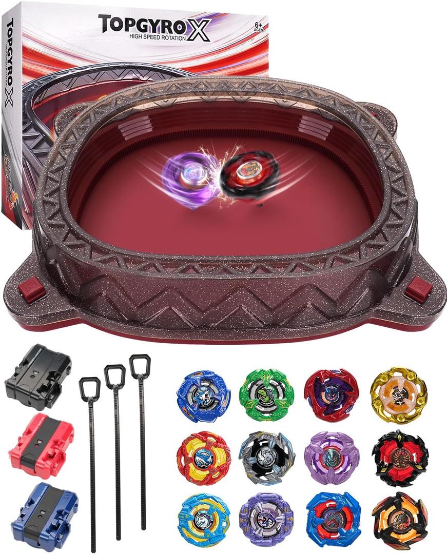 X Stadium Starter Kit - with 12 X Tops, 3 Launchers & Arena for Battle, Ultimate Competitive Spin Top Battle Set, Gift for Kids, Boys, Girls Ages 6+