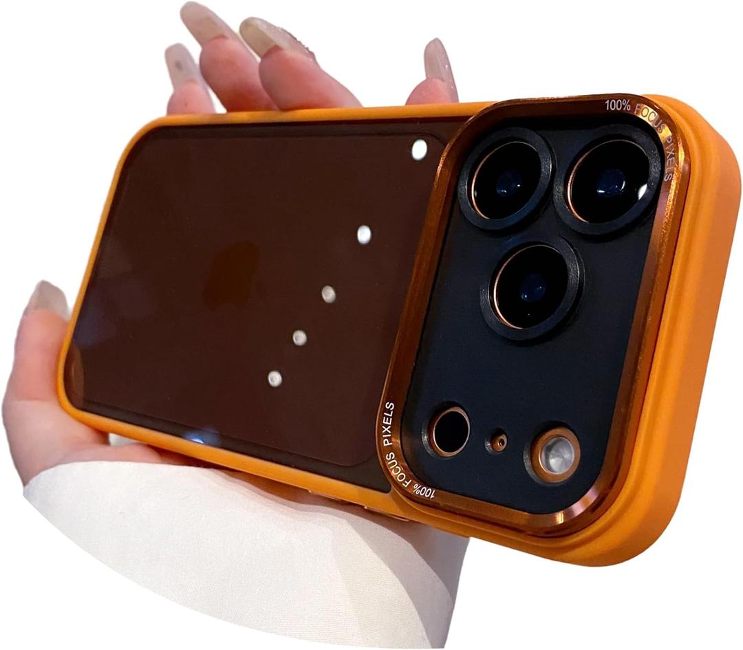 Designed for iPhone 17 Case,Hard PC Frame Slim,No Yellowing Translucent,Plated Colorful Camera,Anti-Scratch Bumper Military Grade Drop Protection Shockproof Cover,Orange
