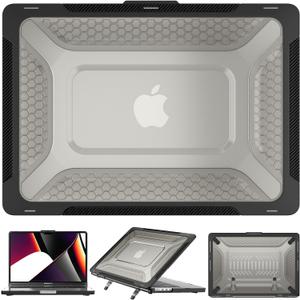 Heavy Duty Rugged Case for MacBook Pro 14 Inch 2026 M5, 2021-2025 M4 M3 M2 M1 A3427 A3426 A3434 A3112 A3185 A3401 A2918 A2992 A2779 A2442, Honeycomb TPU Bumper Hardshell with Kickstand, Black