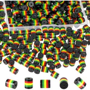 200Pcs Rasta Jamaica Beads,BENOSPACE 8mm Black Red Green Yellow Striped Cylinder Bead Black History Month Juneteenth Craft Acrylic Loose Spacer Cylinder Beads for DIY Bracelet Necklace Jewelry Making