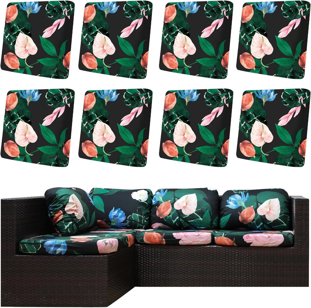8Pcs Outdoor Cushion Covers, Elastic Patio Cushion Covers | Washable, Stretch, Replacement Cushion Covers For Outdoor Furniture, Patio Furniture Slipcover Protector