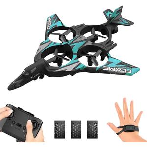 GoolRC RC Plane, Remote Control Airplane, Foam RC Aircraft, 2.4GHz RC Jet Fighter with 3D Flip, Gravity Sensing, Spray, LED Light, 3 Battery, Easy to Fly RC Glider for Kids & Adults (Blue)