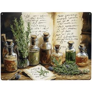 Cafemira Metal Tin Sign, Vintage Collage Of Herbs & Apothecary Jars, Tin Signs Wall Decor Art, For Living Room, Bedroom, Exquisite Unique Artistic Plaque Poster, Practical Decor Gift, 12x16 Inch