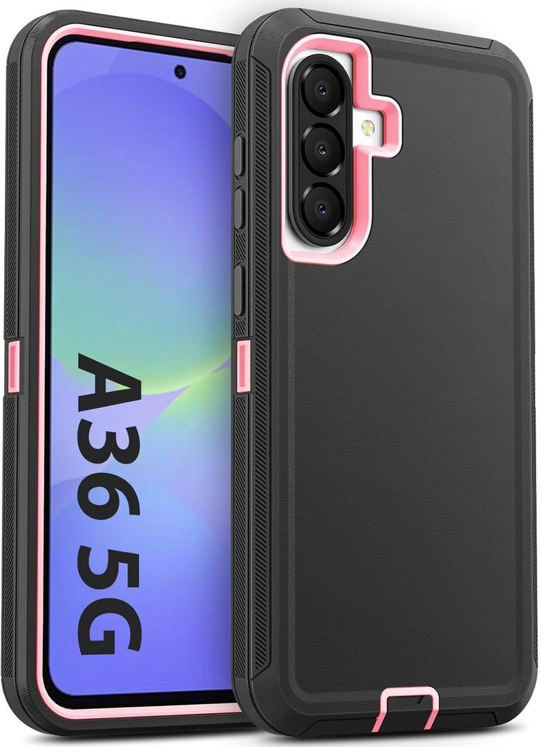 Jelanry for Samsung Galaxy A36 5G Rugged Series Case - Black/Pink, Heavy Duty Dual-Layer Shockproof Bumper Protective Cover with Port Anti-Dust/Scratch Protection, Raised Edges Protect Camera & Screen