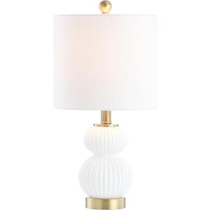 JONATHAN Y JYL1099A Daphne 20" Ribbed Metal/Glass LED Table Lamp Contemporary Transitional Bedside Desk Nightstand Lamp for Bedroom Living Room Office College Bookcase, White/Brass Gold
