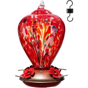Gifts for Mom 34OZ Hand Blown Glass Hummingbird Feeders for Outdoors Hanging, with Ant Moat Humming Bird Feeders, Porch Backyard Decor Gifts for Women (Floral Balloon)