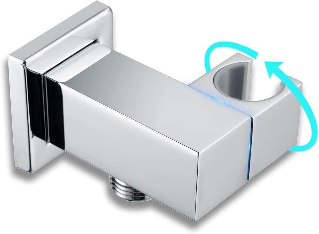 Wall Mount Shower Head Holder for Bathroom, 360 Degree Adjustable Bracket for Handheld Showerhead, Shower Wand Holder Chrome, Brass Hand Shower Holder with Check Valve for Shower Sprayer-Huifeidezhu