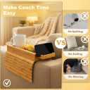 Bamboo Sofa Armrest Tray with Detachable Cup Holder, Foldable Couch Arm Table, Non-Slip Organizer for Drinks, Remote, Phone & Snacks, Space Saving Armrest Caddy for Sofa