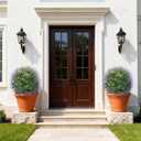 Der Rose 21" Artificial Lavender Topiary Ball Trees with Ground Spike Set of 2 Outdoor Artificial Plants UV Resistant Artificial Shrubs Fake Bushes for Front Porch Garden Decor