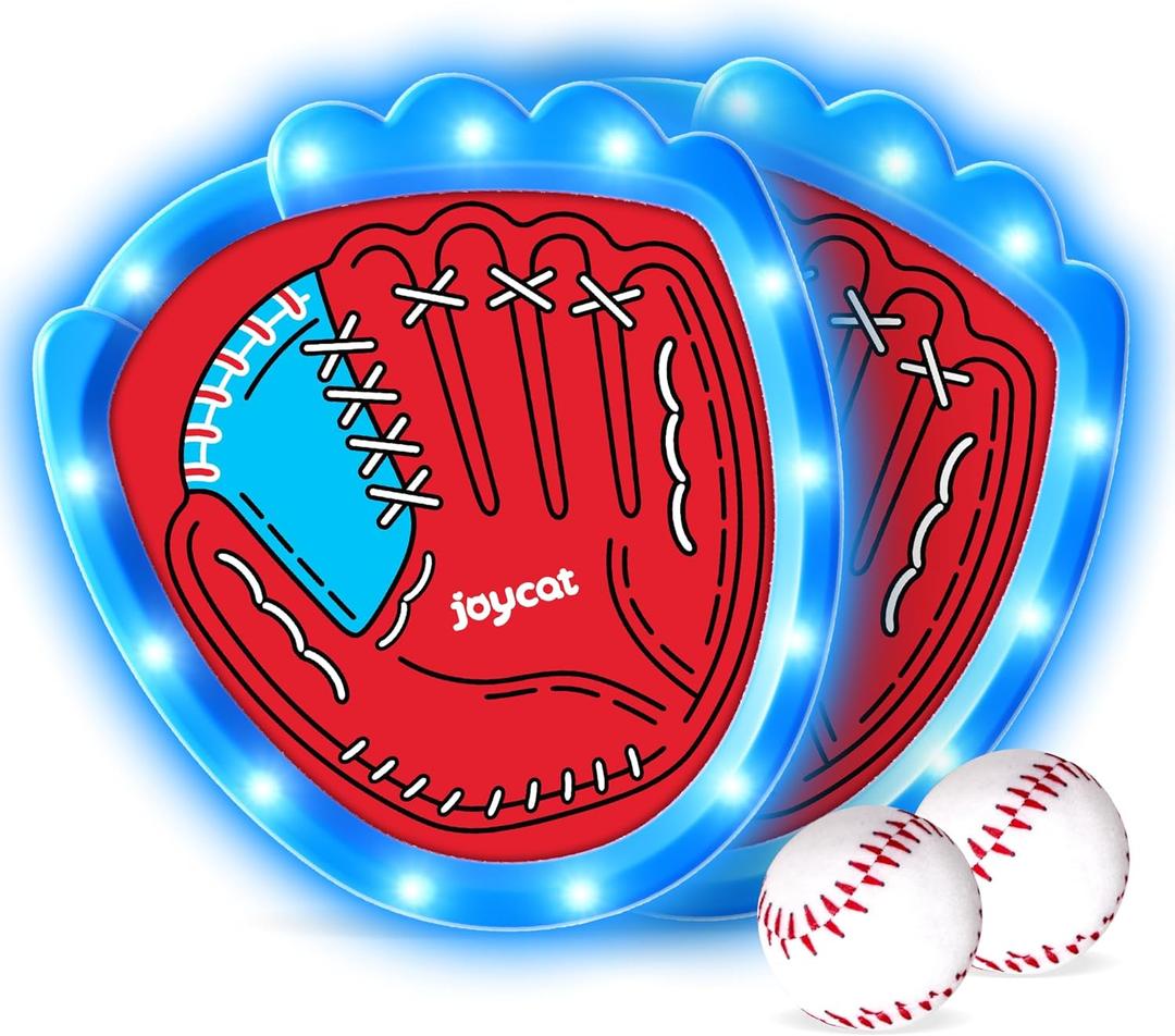 JoyCat Toss and Catch Ball Game,Light Up Toddler Kids Baseball Glove,Beach Pool Toys,Yard Games Sports Outdoor Toys,Easter Basket Stuffers,Birthday Gifts for 3+ Boys Girls (2 LED Paddles 2 Balls)