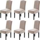 H.VERSAILTEX Velvet Dining Chair Covers Stretch Chair Covers for Dining Room Set of 6 Parson Chair Slipcovers Chair Protectors Covers Dining, Soft Thick Solid Velvet Fabric Washable, Oatmeal