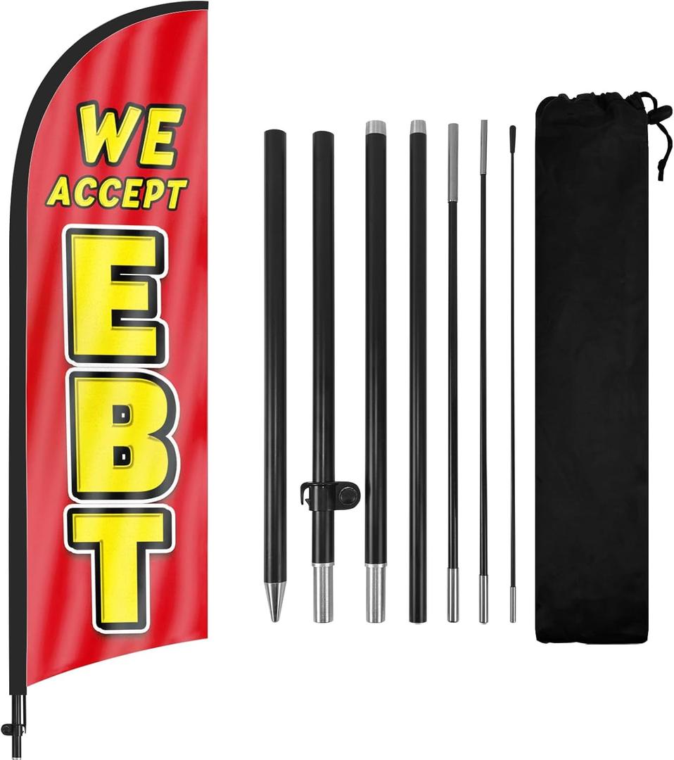Advertising Swooper Flag Banner & Feather Flag with Pole & Stake - 8Ft for We Accept EBT Business