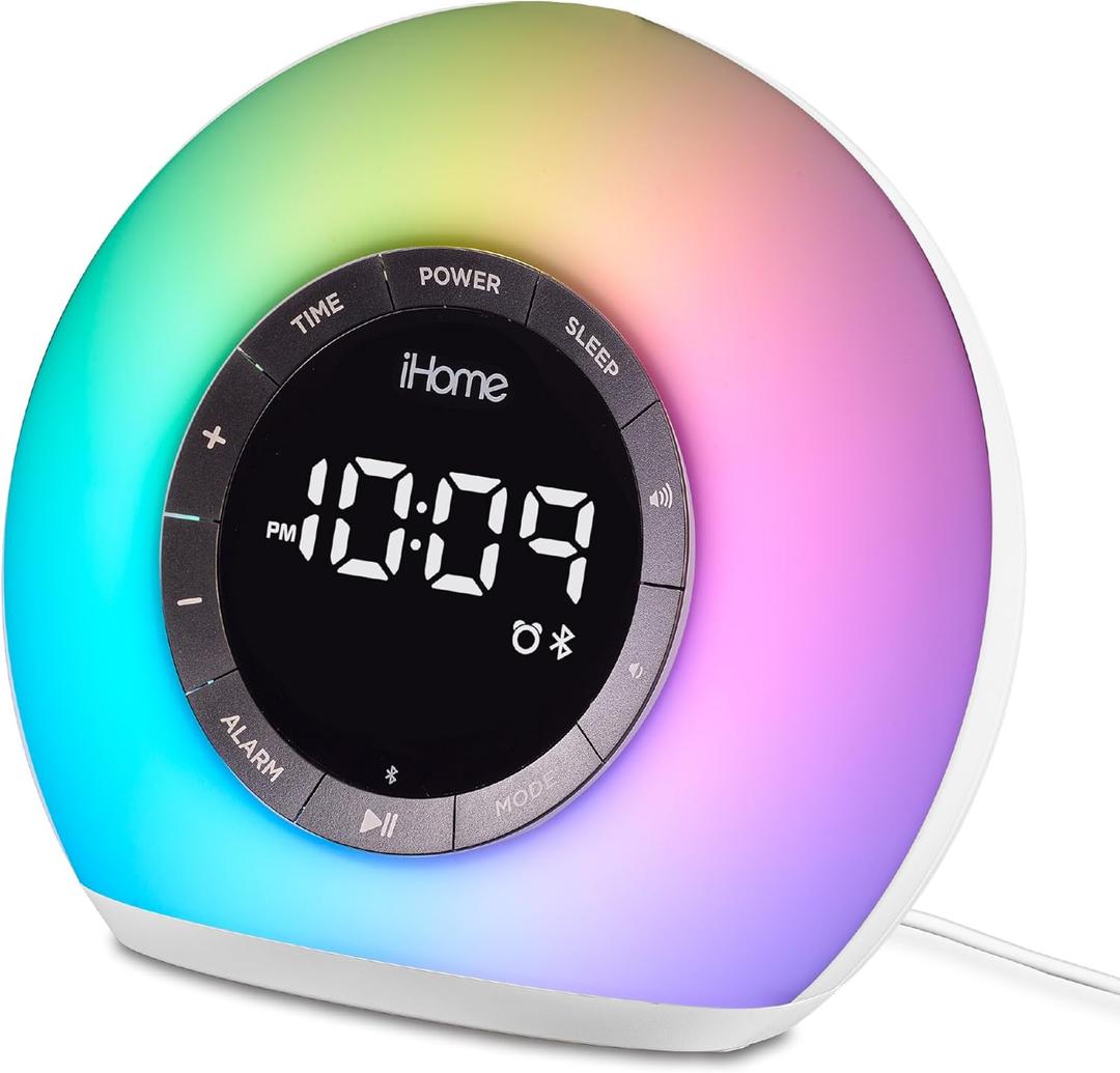 iHome Sunrise Alarm Clock Radio with Bluetooth Speaker, Color Changing Lamp, and USB Charging (iBT32)