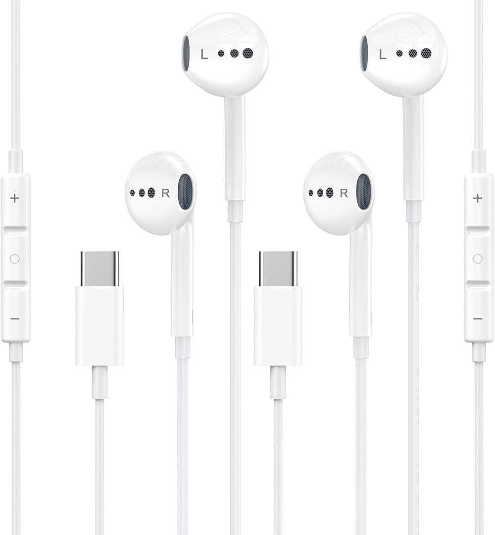 USB C Headphones for iPhone 17 16,2 Pack Type C Wired Earbuds with Microphone & HiFi Stereo Remote Noise Cancelling Earphones for iPhone 17/17 Pro Max/17 Air/ 15/15Pro/16/16 Pro Max,iPad,Galaxy S23