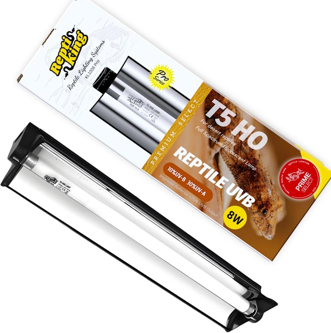 Upgraded T5 UVB Reptile Light, 10.0 UVB 8W German Made Lamp and Fixture Kit, for Desert-Dwelling Reptiles, Bearded Dragon, Tortoise, Snake, Strip Linear UVB Lamp Bulb,12 Inch