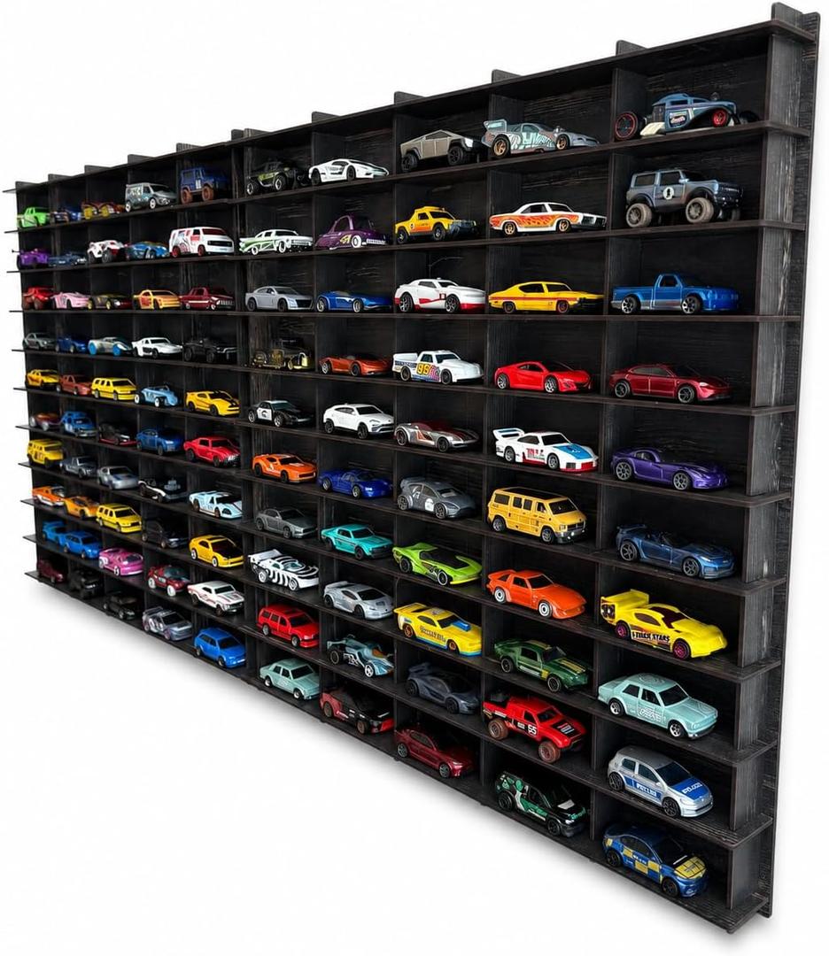 100 Car 1/64 Model Car Display Case, Toy Car Storage Organizer, Cars Storage Showcase ,Wall Mounted & Durable Die-Cast Car Storage Organizer with Handle for 1:64 Scale Vehicles,(Old Black)